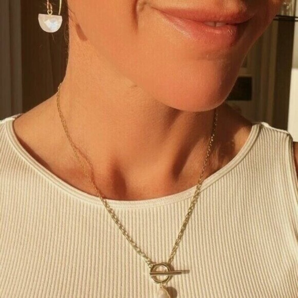 Moonstone Drop Earrings Waterproof Gold, Hypoallergenic, Non-Tarnish Jewelry - Picture 6 of 9